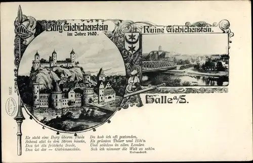 Ak Giebichenstein Halle an der Saale, Burg im Jahre 1400, Brücke