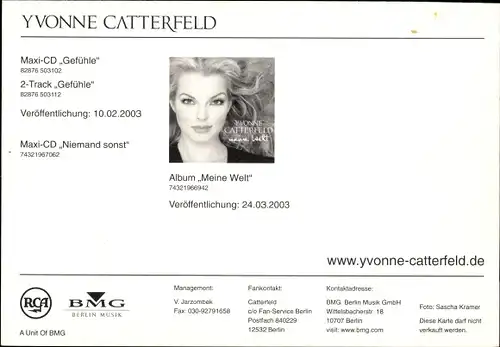 Ak Sängerin Yvonne Catterfeld, Autogramm, Maxi CD Gefühle