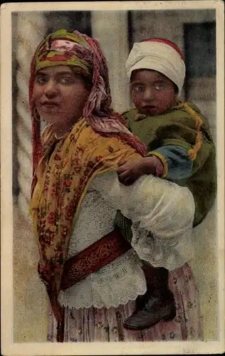 Ak Scenes et Types, Mauresque et enfant