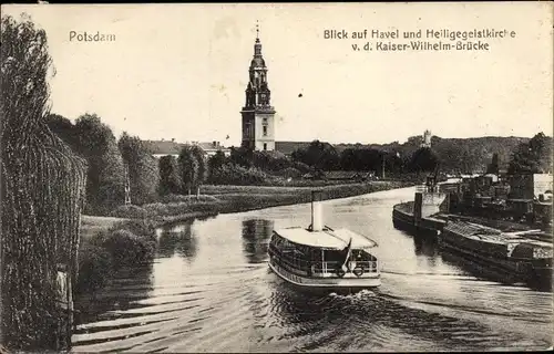 Ak Potsdam, Havelblick u. Heiliggeistkirche v. d. Kaiser Wilhelm Brücke gesehen