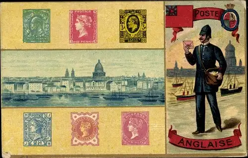 Briefmarken Ak Poste Anglaise, Postbote
