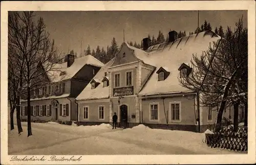 Ak Potůčky Breitenbach Region Karlsbad, Dreckschänke, Winter