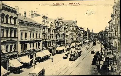 Ak Magdeburg an der Elbe, Breiter Weg, Straßenbahn