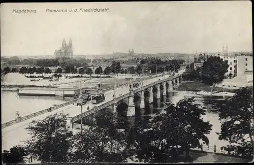 Ak Magdeburg, Panorama von der Friedrichstadt, Elbbrücke