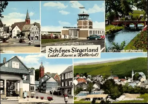 Ak Burbach im Siegerland, Südliches Siegerland und Hellertal, Flughafen, Ortsansichten
