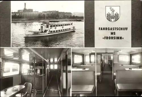 Ak Magdeburg an der Elbe, Fahrgastschiff MS Frohsinn, Weiße Flotte Magdeburg, Innenansichten