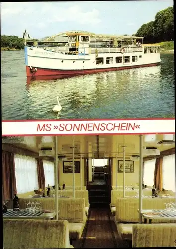 Ak Magdeburg an der Elbe, Weiße Flotte, Fahrgastschiff MS Sonnenschein, Innenansicht