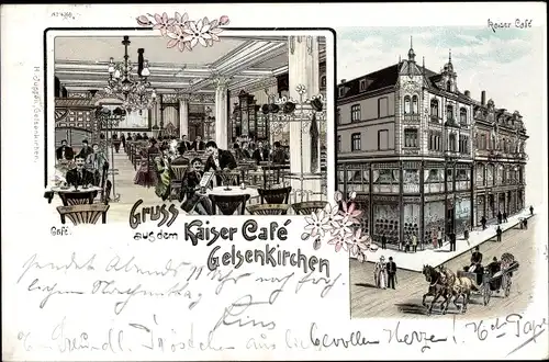 Litho Gelsenkirchen im Ruhrgebiet, Kaiser Cafe, Innenansicht