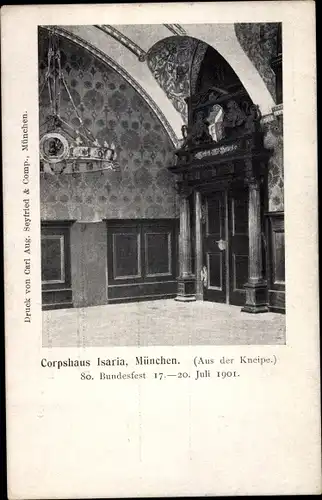 Studentika Ak München Bayern, Corsphaus Isaria, Innenansicht der Kneipe, 80. Bundesfest 1901