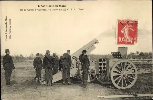 Ak Auvours Champagné Sarthe, L'Artillerie au Mans, Tir au Camp d'Auvours, Batterie de 155 CTR