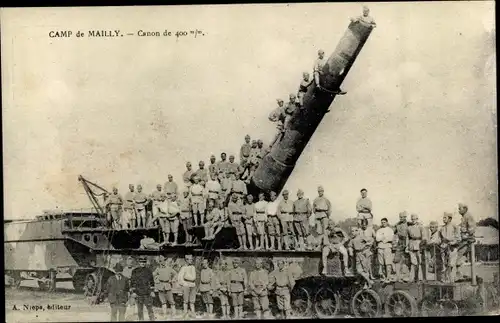 Ak Mailly le Camp Aube, Canon de 400 mm, französisches Eisenbahngeschütz