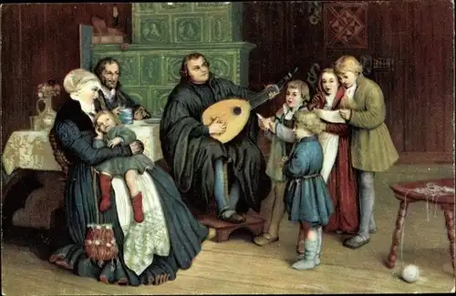 Künstler Ak Spangenberg, Gustav, Luther im Kreise seiner Familie