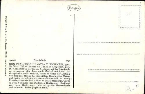 Künstler Ak Don Francisco de Goya y Lucientes, Blindekuh