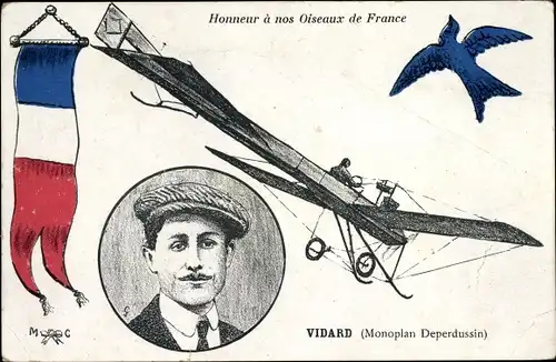 Künstler Ak Honneur à nos Oiseaux de France, Vidard, Monoplan Deperdussin