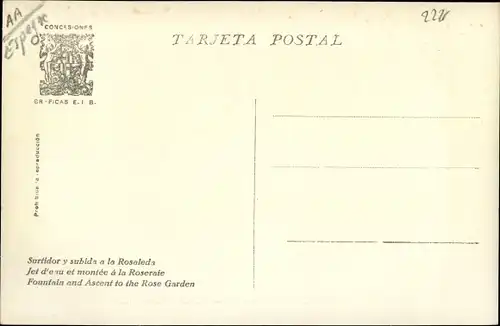 Ak Exposicion Internacional de Barcelona 1929, Surtidor y subida a la Rosaleda