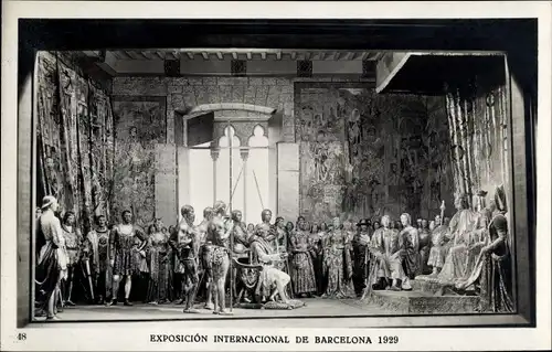 Ak Exposicion Internacional de Barcelona 1929, Palacio Nacional, Los Reyes Catolicos recibiendo