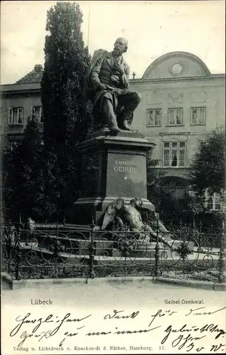 Ak Hansestadt Lübeck, Geibel-Denkmal