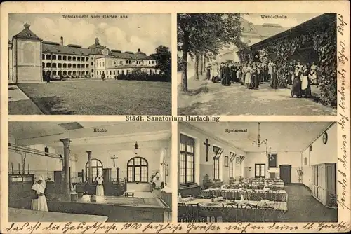 Ak Harlaching München, Städt. Sanatorium, Wandelhalle, Speisesaal, Küche