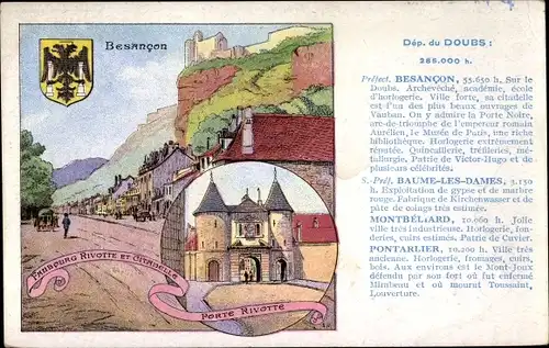 Wappen Ak Besançon Doubs, Porte Rivotte, Baume les Dames, Montbeliard