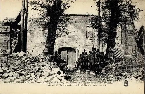 Ak Carency Pas de Calais, Ruines de l'Eglise