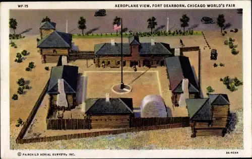 Ak Chicago Illinois USA, World's Fair 1933, Weltausstellung, Fort Dearborn, Fliegeraufnahme