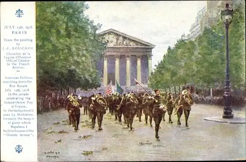 Künstler Ak Bouchoir, J. F., July 14th, 1918, Paris, American Soldiers, Rue Royale