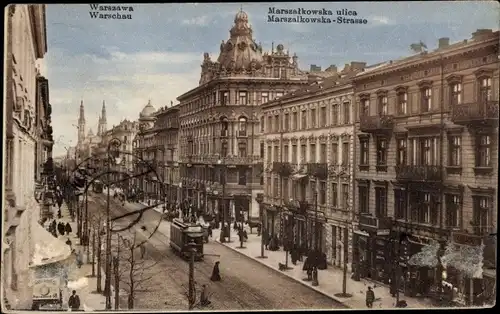 Ak Warszawa Warschau Polen, Marszalkowska ulica, Straßenbahn
