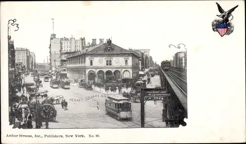 Ak New York City USA, Herald Square, tramways