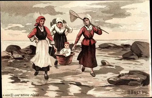 Künstler Ak Besnou, O., La Mer, Une bonne peche