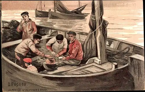 Künstler Ak Besnou, O., La Mer, Le Dejeuner a Bord, Fischerboot
