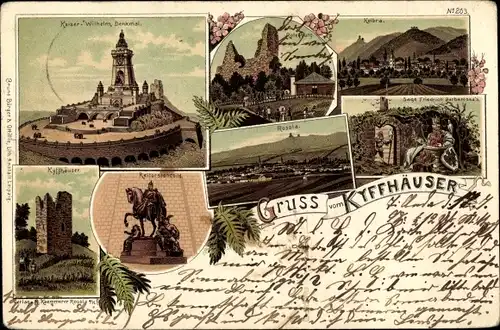 Litho Steinthaleben Kyffhäuserland, Kaiser Wilhelm Denkmal auf dem Kyffhäuser, Rothenburg, Kelbra