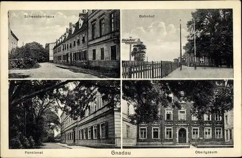 Ak Gnadau Barby an der Elbe, Schwesternhaus, Bahnhof, Pensionat, Oberlyzeum