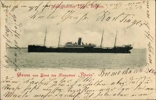 Ak Dampfschiff Rhein, Dampfer Rhein, Norddeutscher Lloyd Bremen
