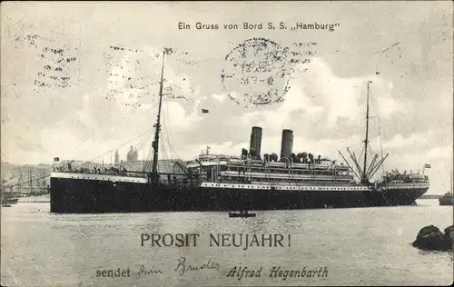 Ak Glückwunsch Neujahr, Dampfer Hamburg, HAPAG