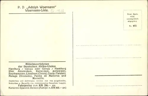 Ak Dampfer Adolphe Woermann, Woermann Linie