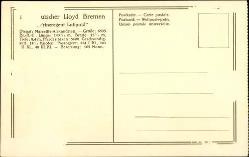 Ak Norddeutscher Lloyd Bremen, Salondampfer Prinzregent Luitpold