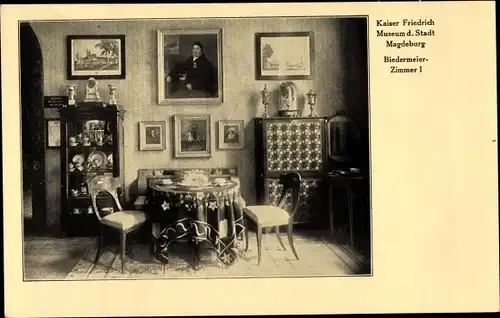 Ak Magdeburg an der Elbe, Kaiser Friedrich Museum, Biedermeier Zimmer, Innenansicht