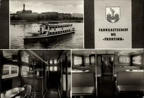 Ak Magdeburg an der Elbe, Fahrgastschiff MS Frohsinn, Weiße Flotte, Innenansicht