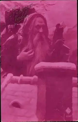 Ak Frohe Weihnachten, Joyeux Noel, Weihnachtsmann am Schornstein