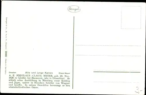 Künstler Ak Meyer C., Alte und junge Katzen, Stengel