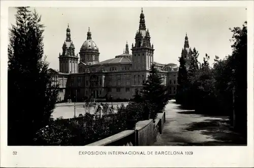 Ak Exposicion Internacional de Barcelona 1929, Palacio Nacional desde los jardines
