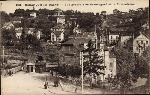 Ak Besançon les Bains Doubs, Vue generale de Beauregard et le Funiculaire