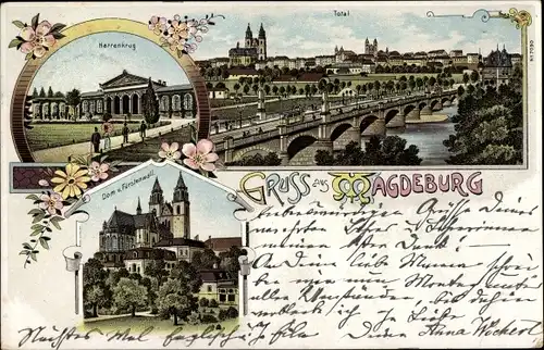 Litho Magdeburg, Herrenkrug, Panorama, Dom, Fürstenwall