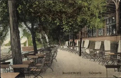 Ak Magdeburg, Salzquelle, Terrasse