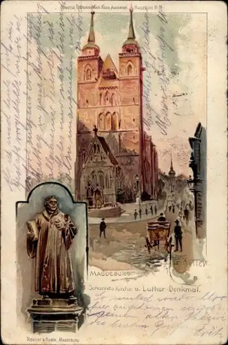 Künstler Litho Ritter, W., Magdeburg, Johanneskirche, Lutherdenkmal