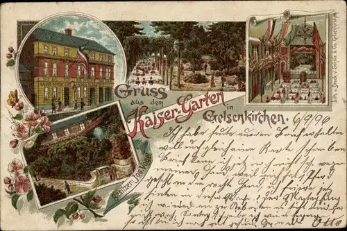 Litho Gelsenkirchen im Ruhrgebiet, Gastwirtschaft Kaiser Garten