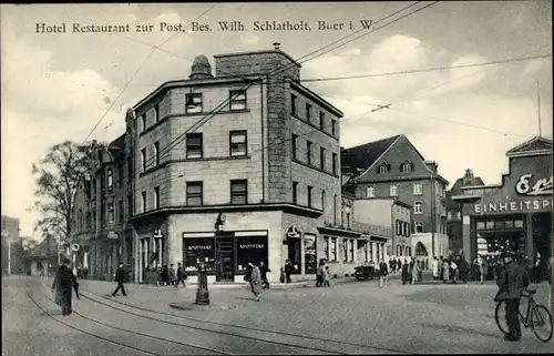 Ak Buer in Westfalen Gelsenkirchen Ruhrgebiet, Hotel Restaurant Zur Post, Goldbergplatz