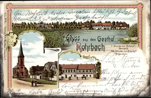 Litho Rohrbach Belgershain in Sachsen, Gasthof, Kirche