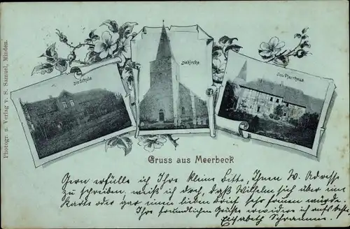 Ak Meerbeck in Schaumburg?, Schule, Kirche, Pfarrhaus
