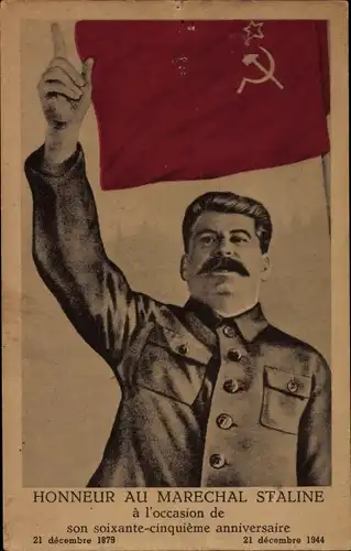 Ak Honneur au Marechal Staline, Sowjetische Fahne, Hammer, Sichel